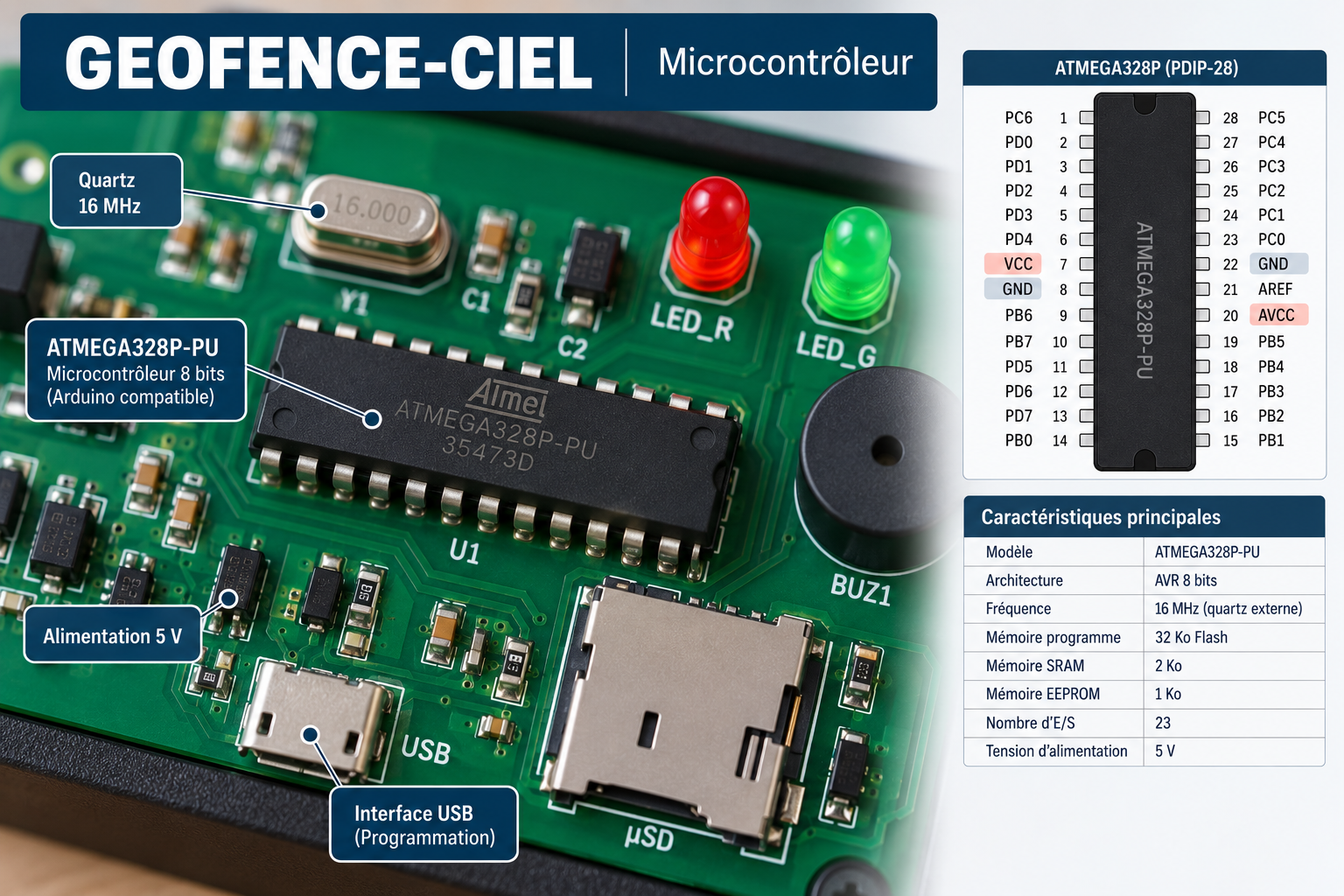 Microcontrôleur ATmega328P du GEOFENCE-CIEL