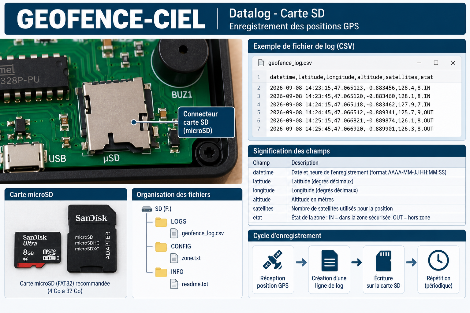 Enregistrement microSD du GEOFENCE-CIEL